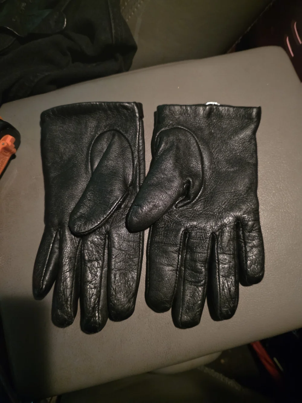 Preston & York Black Leather Gloves with Rhinestone Oval Accent